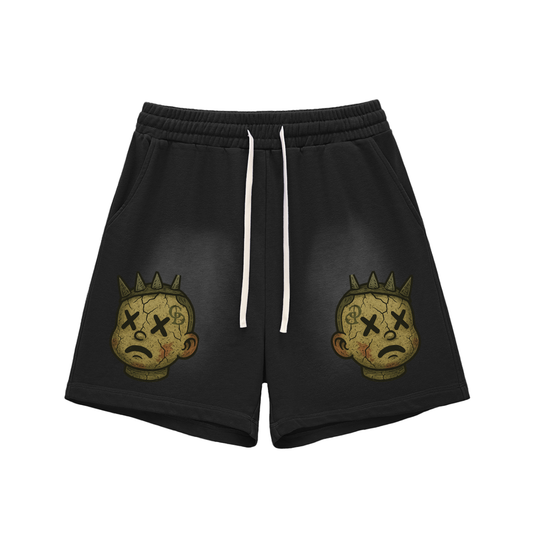 Sun Fade Raw Edge Cotton Shorts